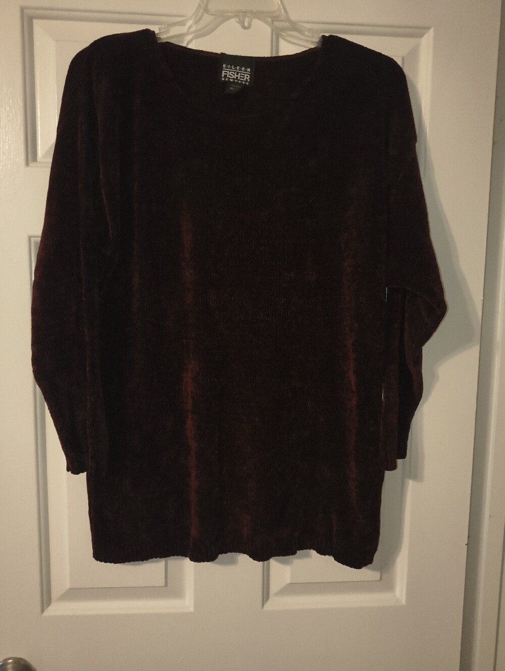 Eileen Fisher Burgundy Heather Chenille Sweater, Long Sleeves, Ballet Neck